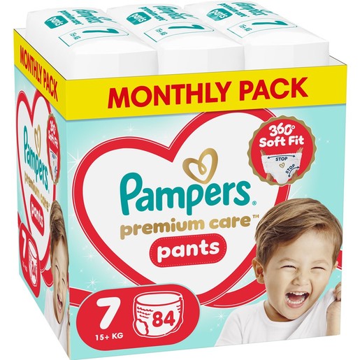 Pampers Premium Care Pants Monthly Pack No7 (15+kg) Πάνες Βρακάκι 84 Τεμάχια