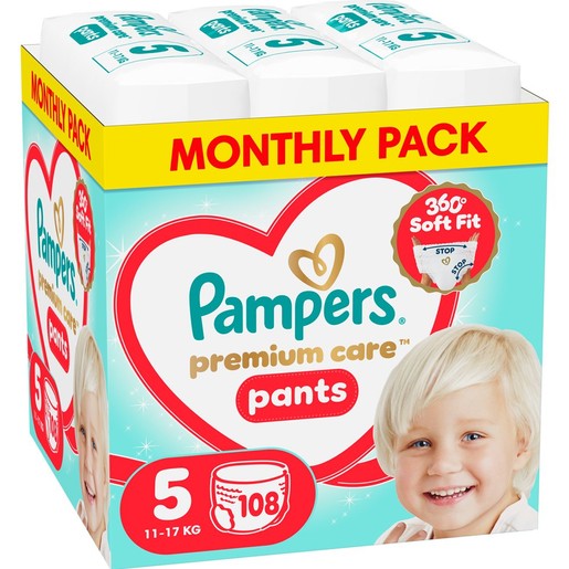 Pampers Premium Care Pants Monthly Pack No5 (11-17kg) Πάνες Βρακάκι 108 Τεμάχια