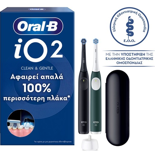 Oral-B Promo iO Series 2 Clean & Gentle Electric Toothbrush Night Black & Forest Green 2 Τεμάχια & 1 Θήκη Ταξιδιού