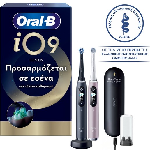 Oral-B iO Series 9 Genius Duo Electric Toothbrush Black Onyx & Rose Quartz 2 Τεμάχια & 1 Θήκη Ταξιδιού