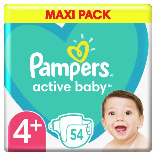 Pampers Active Baby Maxi Pack Νο4+ (10-15 kg) 54 πάνες Pampers Active Baby Maxi Pack Νο4+ (10-15 kg) 54 πάνες