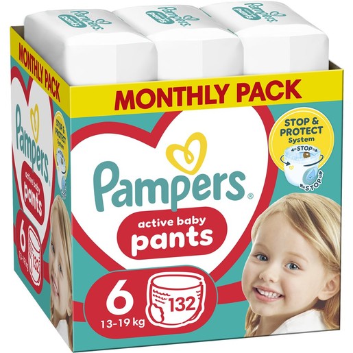Pampers Active Baby Pants Monthly Pack Νο6 (13-19kg) Πάνες Βρακάκι 132 Πάνες