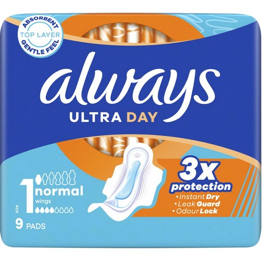 Always Ultra Day Normal Sanitary Towels with Wings Size 1, 9 Τεμάχια