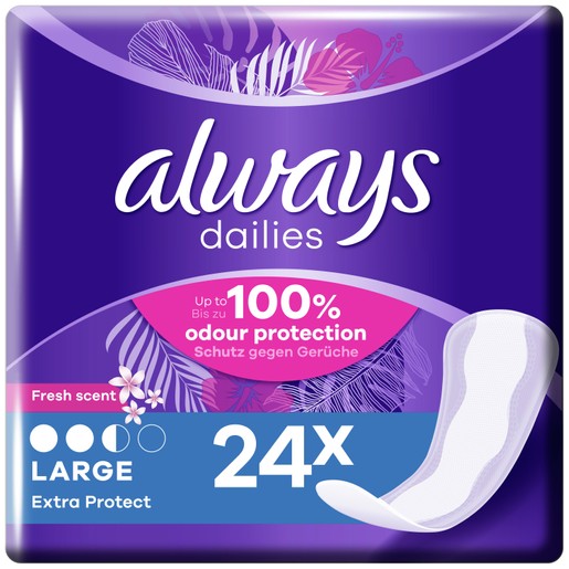 Always Dailies Extra Protect Large Fresh Scent Σερβιετάκια 24 τεμάχια Always Dailies Extra Protect Large Fresh Scent Σερβιετάκια 24 τεμάχια