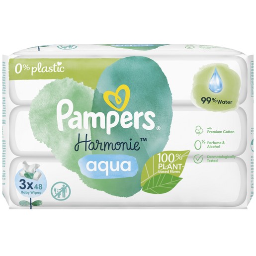 Pampers Harmonie Aqua Baby Wipes 3x48 Τεμάχια Pampers Harmonie Aqua Baby Wipes 3x48 Τεμάχια