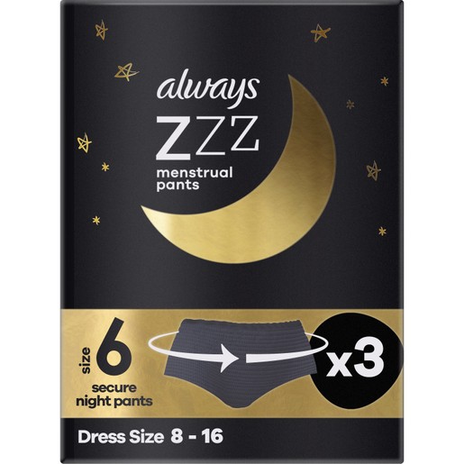 Always ZZZ Menstrual 360° Overnight Disposable Period Underwear Pants 3 Τεμάχια - Size 6 Always ZZZ Menstrual 360° Overnight Disposable Period Underwear Pants 3 Τεμάχια - Size 6