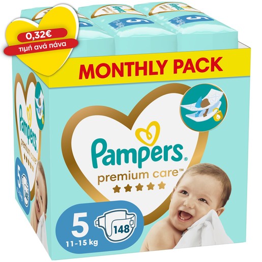 Pampers Premium Care Monthly Pack No5 (11-16kg) 148 πάνες Pampers Premium Care Monthly Pack No5 (11-16kg) 148 πάνες