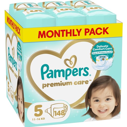 Pampers Premium Care Monthly Pack No5 (11-16kg) 148 Τεμάχια (2x74 Τεμάχια)