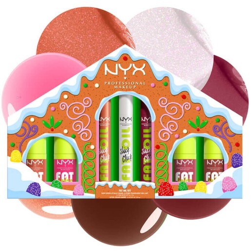 Nyx Professional Makeup Promo Gingerbread Shiny Sheer Lip Balm 3x2g & Fat Oil 4x4.8ml