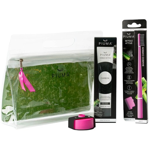 Piuma Promo Visible Active Carbon Toothpaste 75ml & Very Magenta Bamboo Carbon Soft Toothbrush 1 Τεμάχιο & Toothbrush Holder 1 Τεμάχιο