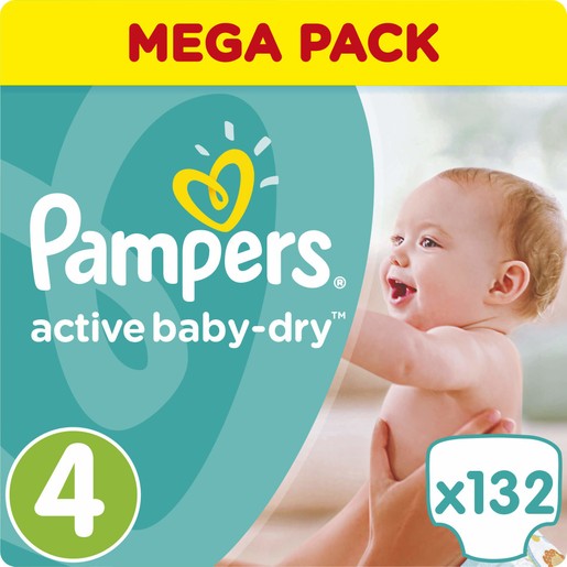 Pampers Active Baby Dry Mega Pack No4 (8-14kg) 132 πάνες, μόνο 0,27€ / πάνα Pampers Active Baby Dry Mega Pack No4 (8-14kg) 132 πάνες, μόνο 0,27€ / πάνα