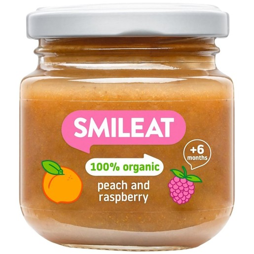 Smileat Organic Peach & Raspberry Small Jar 6m+, 130g