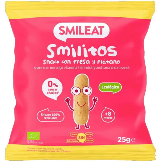 Smileat Organic Smilitos Strawberry & Banana Corn Snack 8m+, 25g