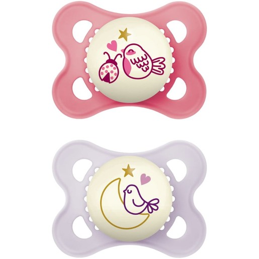 Mam Original Night Silicone Soother 2-6m 2 Τεμάχια, Κωδ 110SGc - Ροζ / Λιλά