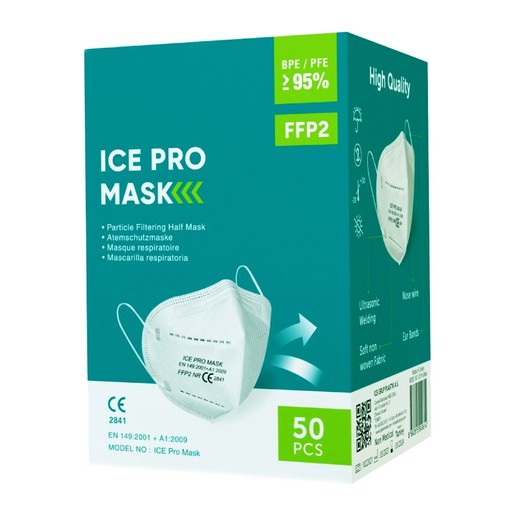 Ice Pro Mask KN95 FFP2 Μάσκες Προστασίας μιας Χρήσης σε Λευκό Χρώμα, 50 Τεμάχια Ice Pro Mask KN95 FFP2 Μάσκες Προστασίας μιας Χρήσης σε Λευκό Χρώμα, 50 Τεμάχια