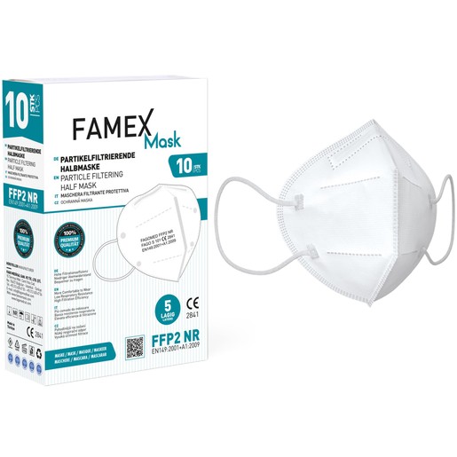 Famex Mask Μάσκες Προστασίας μιας Χρήσης FFP2 NR KN95 σε Λευκό Χρώμα 10 Τεμάχια