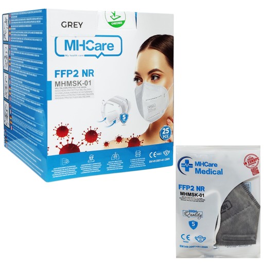 MHCare Face Mask FFP2 NR 5-Layer Protective Grey 25 Τεμάχια MHCare Face Mask FFP2 NR 5-Layer Protective Grey 25 Τεμάχια