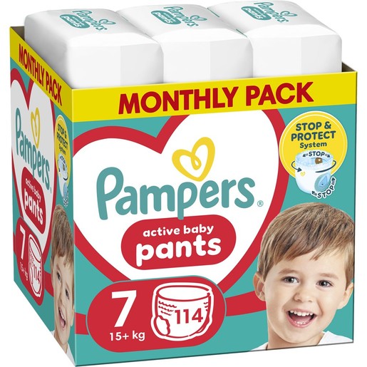 Pampers Active Baby Pants Monthly Pack Νο7 (15+kg) Πάνες Βρακάκι 114 Τεμάχια (3x38 Τεμάχια)