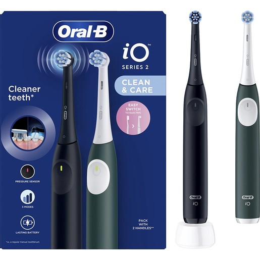 Oral-B Promo iO Series 2 Clean & Care Electric Toothbrush Black & Dark Green 2 Τεμάχια