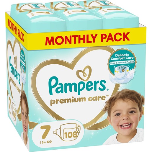 Pampers Premium Care Monthly Pack Νο7 (15+kg) 108 Τεμάχια (3x36 Τεμάχια)