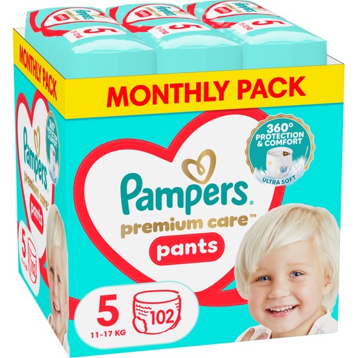 Pampers Premium Care Pants Monthly Pack No5 (11-17kg) 102 Τεμάχια Pampers Premium Care Pants Monthly Pack No5 (11-17kg) 102 Τεμάχια