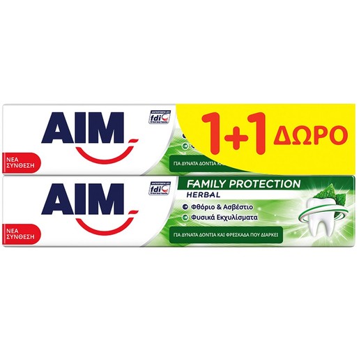 Aim Πακέτο Προσφοράς Family Protection Herbal Toothpaste Οδοντόκρεμα 75ml 1+1 Δώρο Aim Πακέτο Προσφοράς Family Protection Herbal Toothpaste Οδοντόκρεμα 75ml 1+1 Δώρο