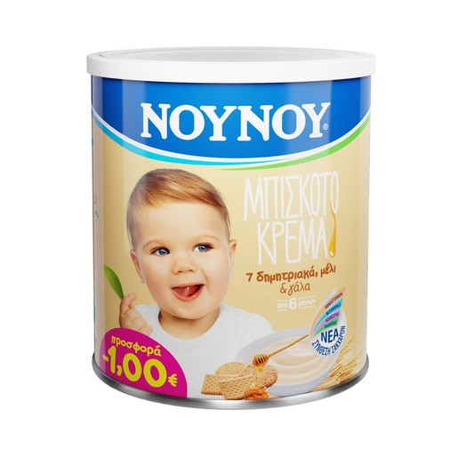 Nounou Μπισκοτόκρεμα με 7 Δημητριακά, Μέλι & Γάλα Από 6 Μηνών 300gr σε Ειδική Τιμή