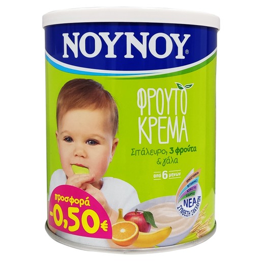Nounou Φρουτόκρεμα με Σιτάλευρο, 3 Φρούτα & Γάλα Από 6 Μηνών 300gr σε Ειδική Τιμή Nounou Φρουτόκρεμα με Σιτάλευρο, 3 Φρούτα & Γάλα Από 6 Μηνών 300gr σε Ειδική Τιμή