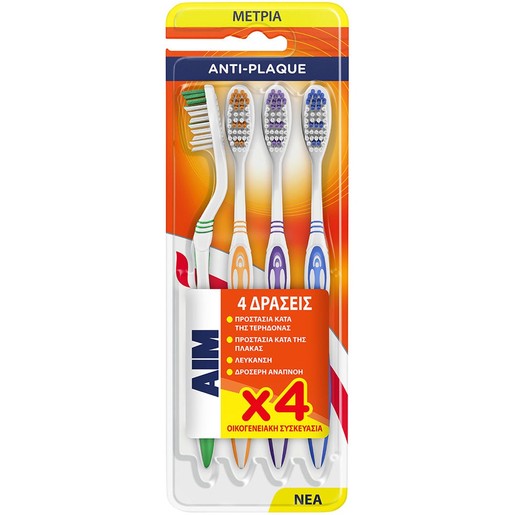 Aim Anti-Plaque Medium Toothbrush 4 Τεμάχια