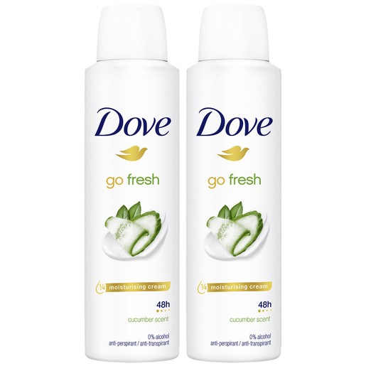 Dove Πακέτο Προσφοράς Go Fresh 48h Anti-Perspirant Spray Cucumber & Green Tea 2x150ml (1+1 Δώρο)