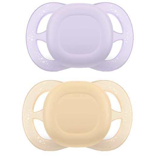 Philips Avent Ultra Start Silicone Orthodontic Soother 0-2m, 2 Τεμάχια - Μωβ / Κίτρινο