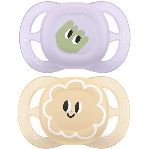 Philips Avent Ultra Start Silicone Orthodontic Soother 0-2m, 2 Τεμάχια - Μωβ / Κίτρινο