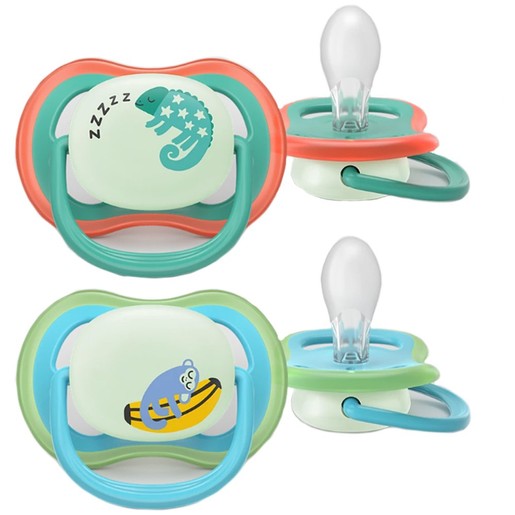 Philips Avent Ultra Air Nighttime Silicone Soother 6-18m Κωδ SCF376/28, 2 Τεμάχια Πράσινο - Γαλάζιο
