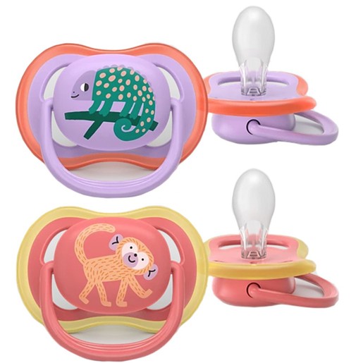 Philips Avent Ultra Colors of Nature Silicone Soother Ultra Soft 18m+ Κωδ SCF349/47, 2 Τεμάχια - Σχέδια Λιλά / Κοραλί