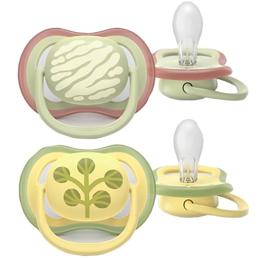 Philips Avent Ultra Colors of Nature Silicone Soother Ultra Soft 18m+ Κωδ SCF349/51, 2 Τεμάχια - Πράσινο / Κίτρινο
