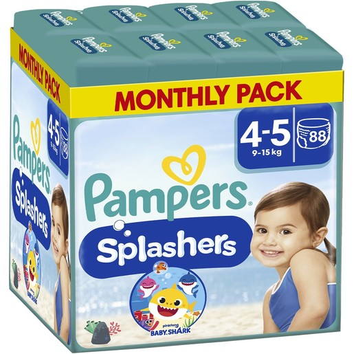 Σετ Pampers Splashers Disposable Swim Pants Monthly Pack No4-5 (9-15kg) 88 Τεμάχια (8x11 Τεμάχια)