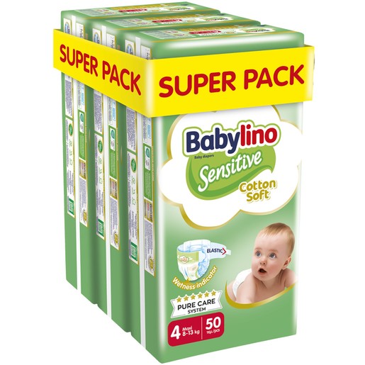 Babylino Sensitive Cotton Soft Super Pack Maxi Νο4 (8-13kg) 150 Τεμάχια (3x50 Τεμάχια)