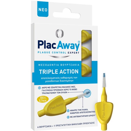 Plac Away Triple Action Iterdental Brushes Extra Soft 6 Τεμάχια - ISO 4 / 0.7mm