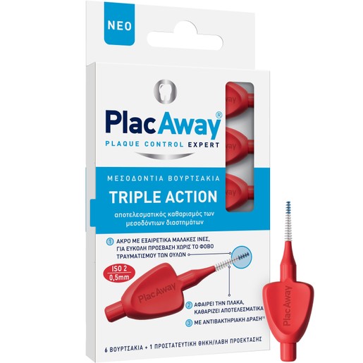 Plac Away Triple Action Iterdental Brushes Extra Soft 6 Τεμάχια - ISO 2 / 0.5mm