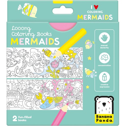 Banana Panda Looong Coloring Fun-Filled Books 2 Τεμάχια - Mermaids