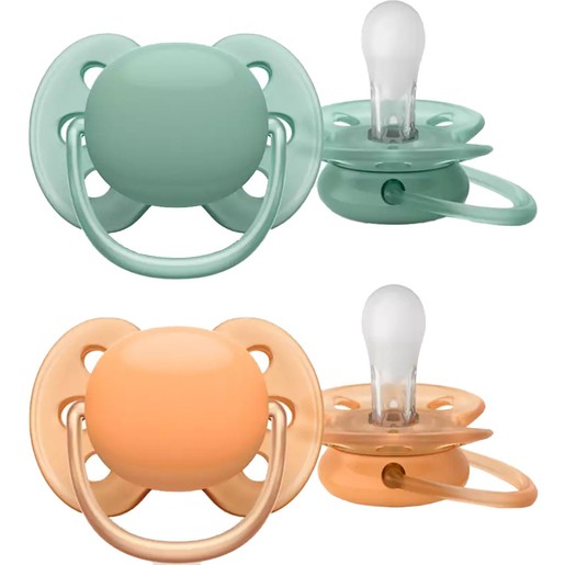 Philips Avent Ultra Soft Silicone Soother 18m+ Χακί - Πορτοκαλί 2 Τεμάχια, Κωδ SCF093/01