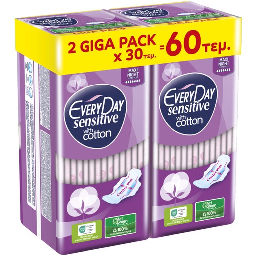 Σετ Every Day Sensitive with Cotton Maxi Night Ultra Plus Giga Pack 60 Τεμάχια (2x30 Τεμάχια)