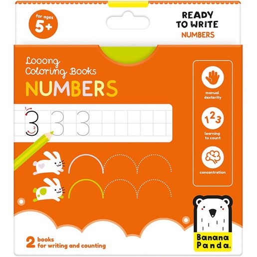 Banana Panda Looong Coloring Books for Writing & Counting 5 Years+, 2 Τεμάχια - Numbers