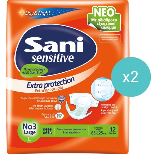 Σετ Sani Sensitive Extra Protection Day & Night No3 Large 85-125cm 24 Τεμάχια (2x12 Τεμάχια)