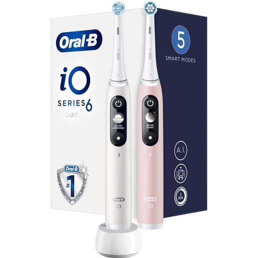 Oral-B iO Series 6 DUO Electric Toothbrushes White & Pink 2 Τεμάχια