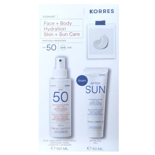 Korres Promo Yoghurt Sunscreen Spray Emulsion Face, Body Spf50 for Sensitive Skin 150ml & Δώρο After Sun Cooling Gel Face, Body with Real Edible Yoghurt 50ml