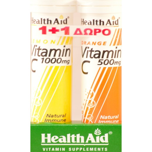 Health Aid Vitamin C 1000mg Γεύση Λεμόνι 20αναβράζ.ταμπλέτες + Δώρο Vitamin C Orange 500mg 20αναβρ.δισκία Health Aid Vitamin C 1000mg Γεύση Λεμόνι 20αναβράζ.ταμπλέτες + Δώρο Vitamin C Orange 500mg 20αναβρ.δισκία