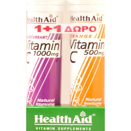 Health Aid Vitamin C 1000mg Γεύση Φραγκοστάφυλο 20αναβράζ.ταμπλέτες + Δώρο Vitamin C Orange 500mg 20αναβρ.δισκία Health Aid Vitamin C 1000mg Γεύση Φραγκοστάφυλο 20αναβράζ.ταμπλέτες + Δώρο Vitamin C Orange 500mg 20αναβρ.δισκία