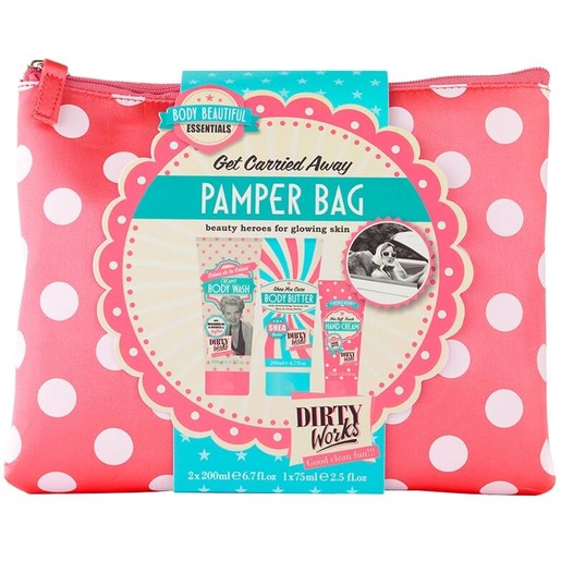 Dirty Works Get Carried Away Pamper Bag Creamy Body Wash 200ml, Body Butter 200ml, Hand Cream 75ml Dirty Works Get Carried Away Pamper Bag Creamy Body Wash 200ml, Body Butter 200ml, Hand Cream 75ml