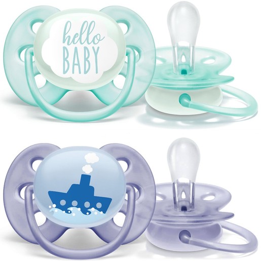 Philips Avent Ultra Soft Silicone Soother 0-6m Σιέλ - Σκούρο Μπλε 2 Τεμάχια, Κωδ SCF222/01